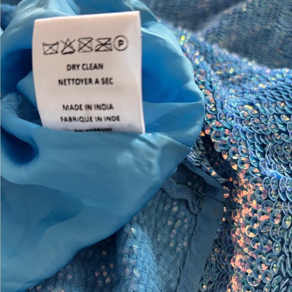 Blue Iridescent Sequin Retrofete One-Shoulder Dress - Picture 8 of 13